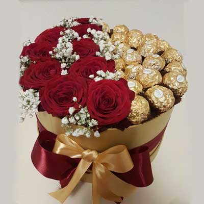 "Red Roses and Ferrero Rocher Flower box - code BF41 - Click here to View more details about this Product